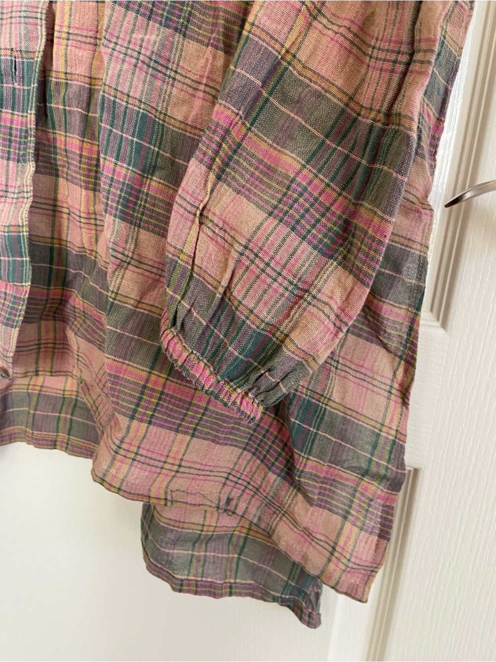 Cost Plus World Market Pink and Green Madras Plaid Button-Up Shirt Tunic